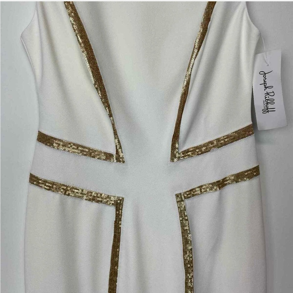 NWT Joseph Ribkoff White and Gold Sequin Dress - Picture 5 of 10